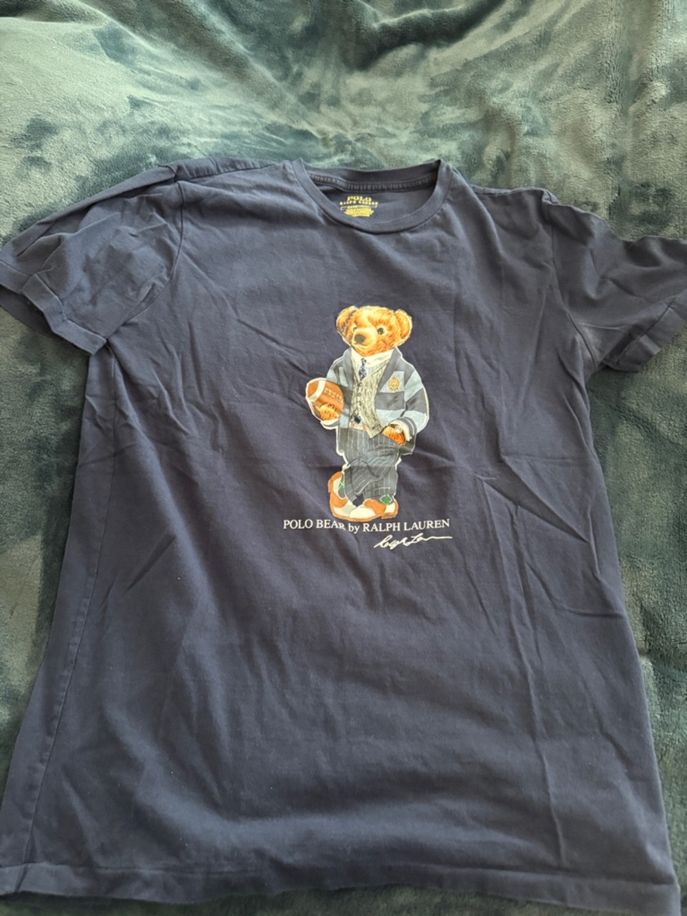 Polo Bear by Ralph Lauren Navy Tee Football Bear Graphic Tee Mens Size Small